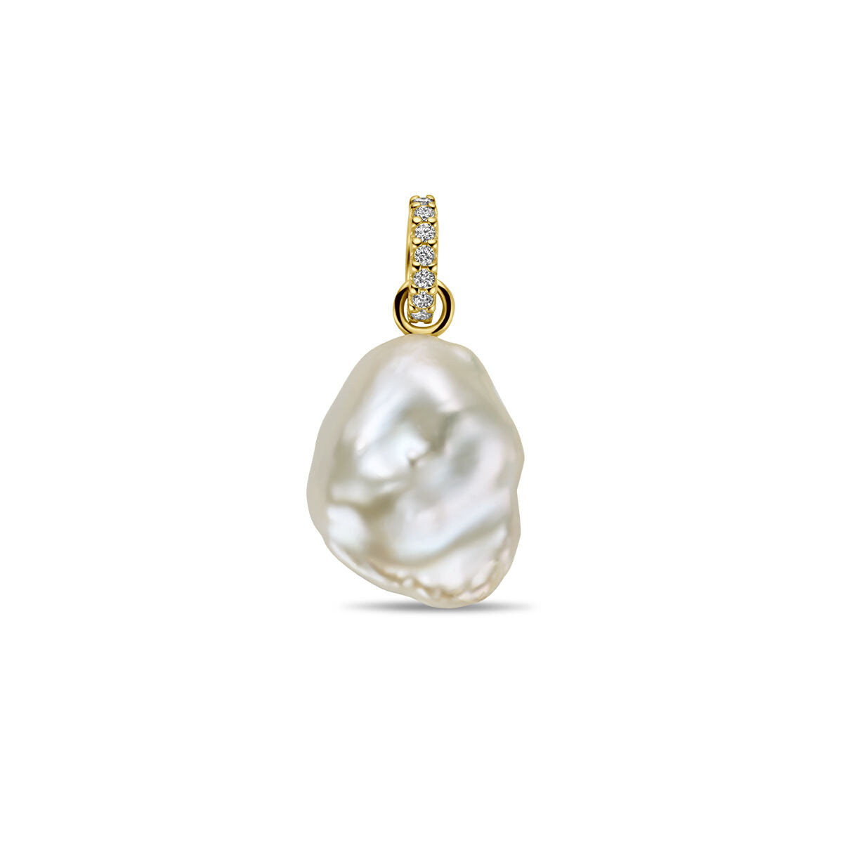 pendentif en perle avec diamants 0,04 ct H SI en or jaune 14K.