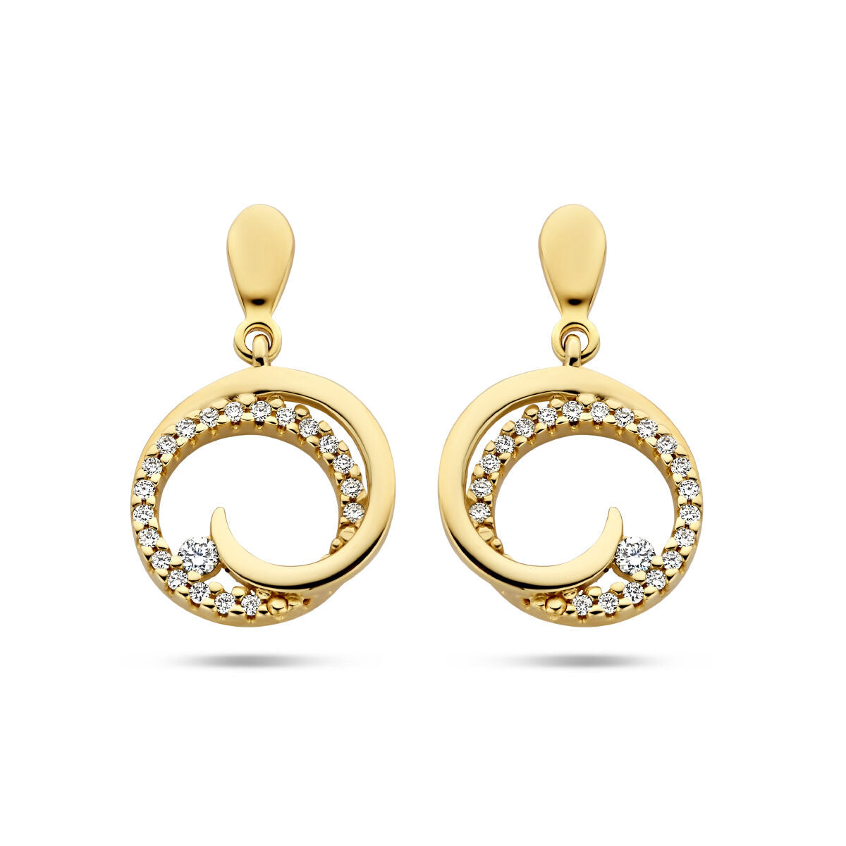 Boucles d'oreilles en or jaune 14K avec un design en spirale, ornées de diamants H SI de 0,14 ct.