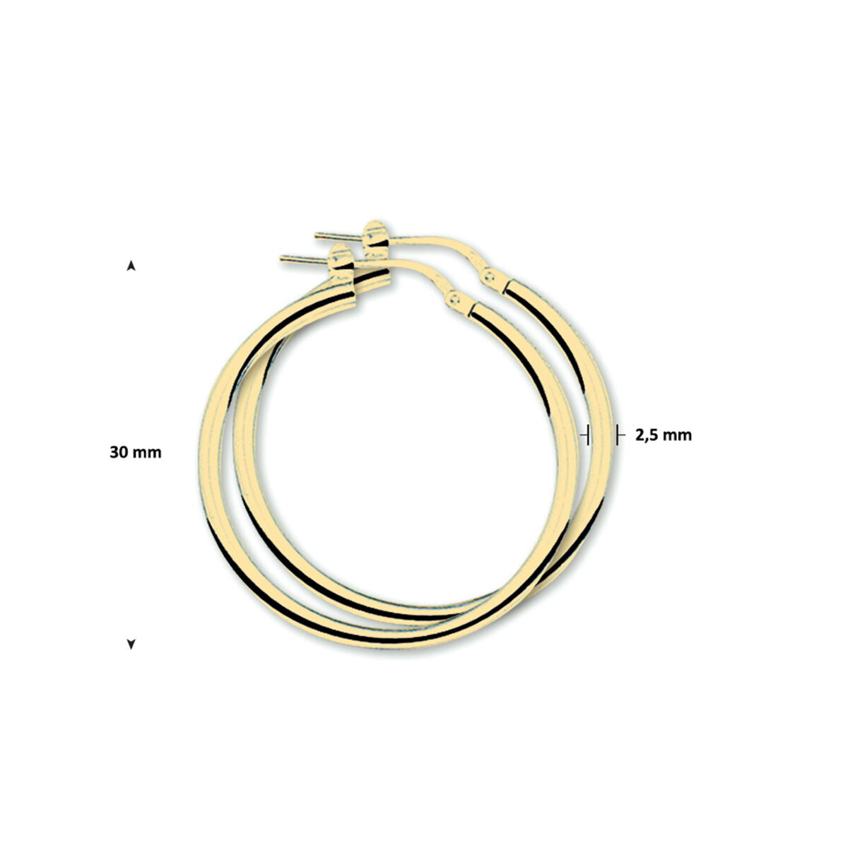 créoles 2,5 mm tube rond 1 micron argent plaqué or (jaune)