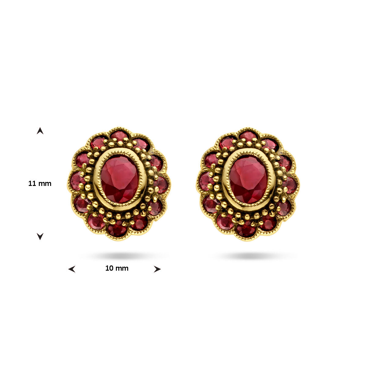puces d'oreilles rubis or jaune 14K