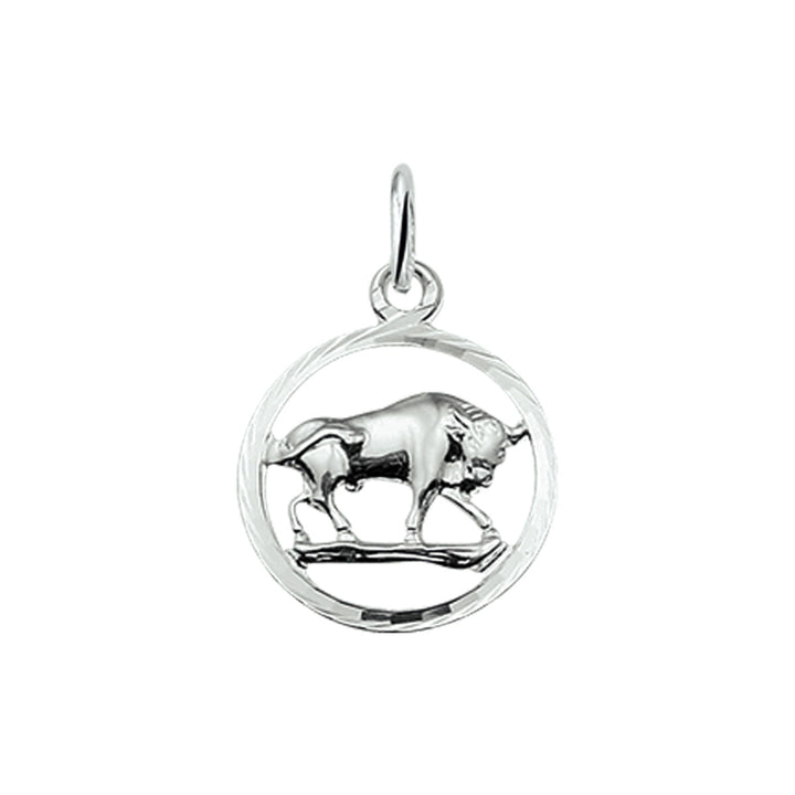 De Van der Kooij Collectie hanger sterrenbeeld gediamanteerd zilver wit is een unisex zilveren hanger met een driedimensionale stier in een cirkelvormig frame en een klein lusje voor eenvoudige bevestiging aan je favoriete ketting.
