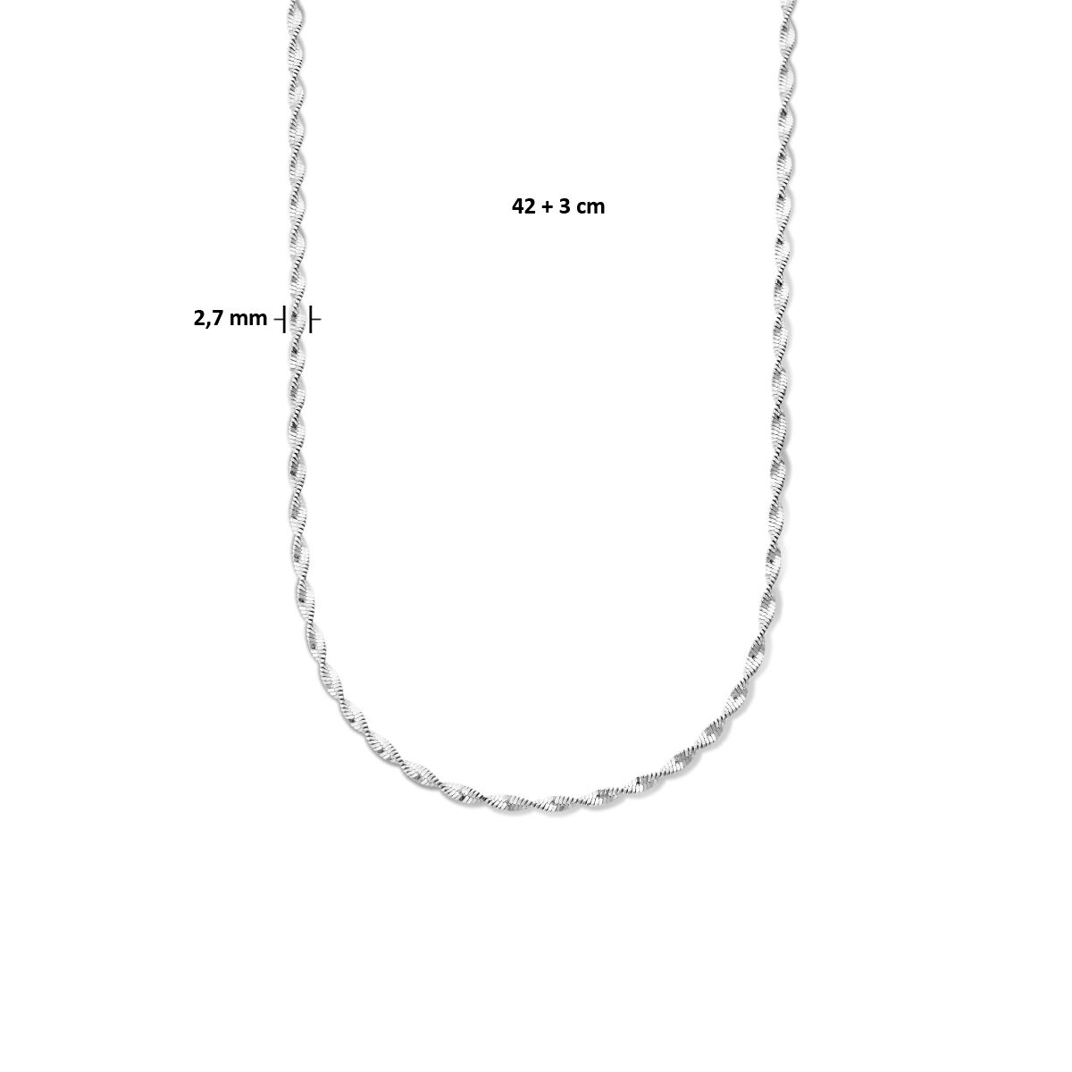 collier 2,7 mm 42 + 3 cm argent rhodié