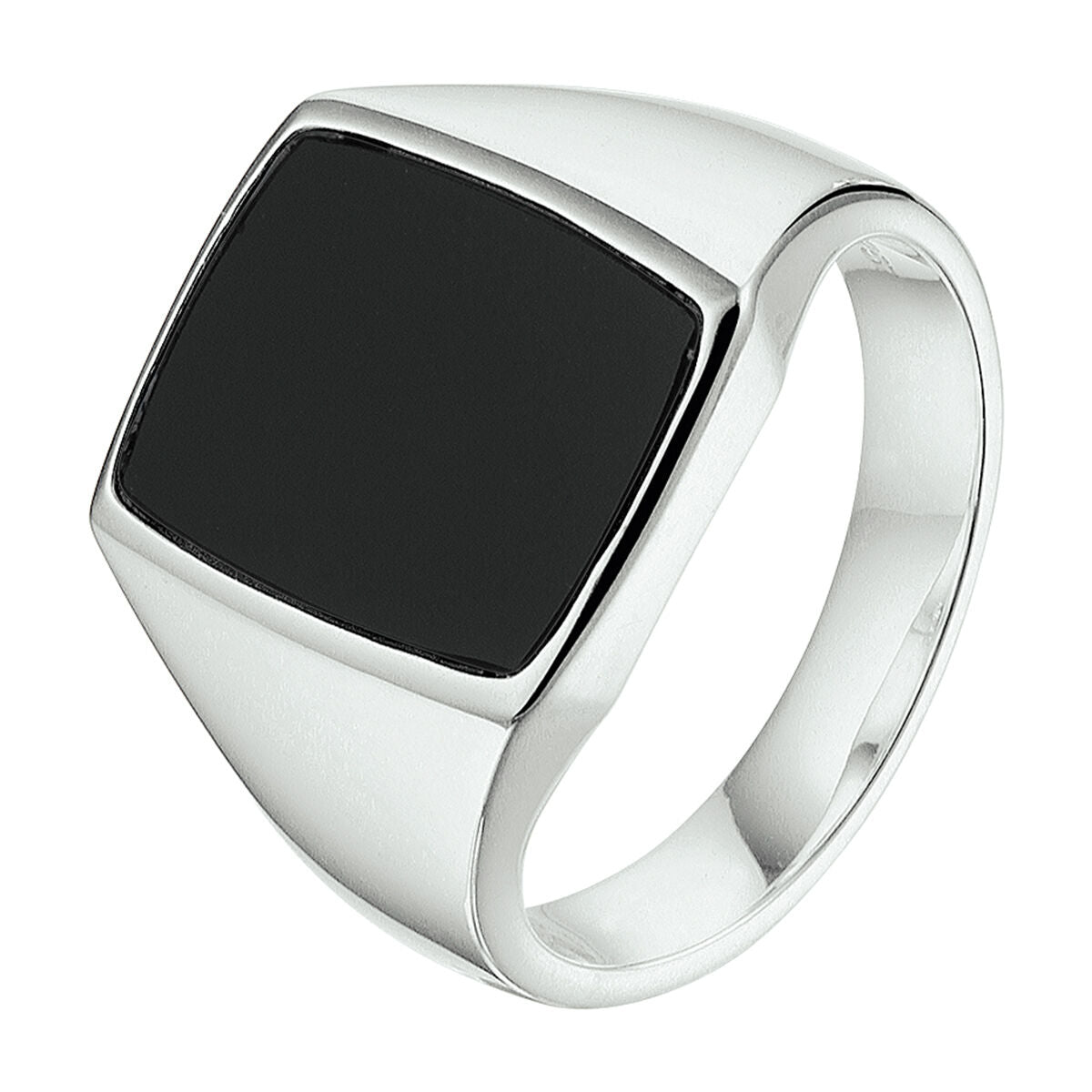 Bague en argent massif avec un plateau en onyx noir.