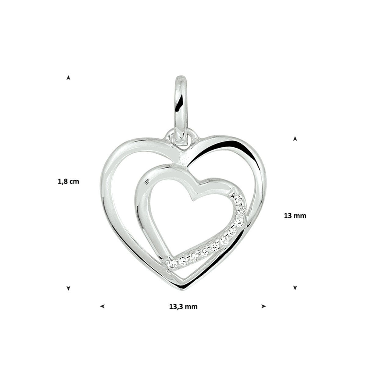 pendentif cœur zircone argent rhodié