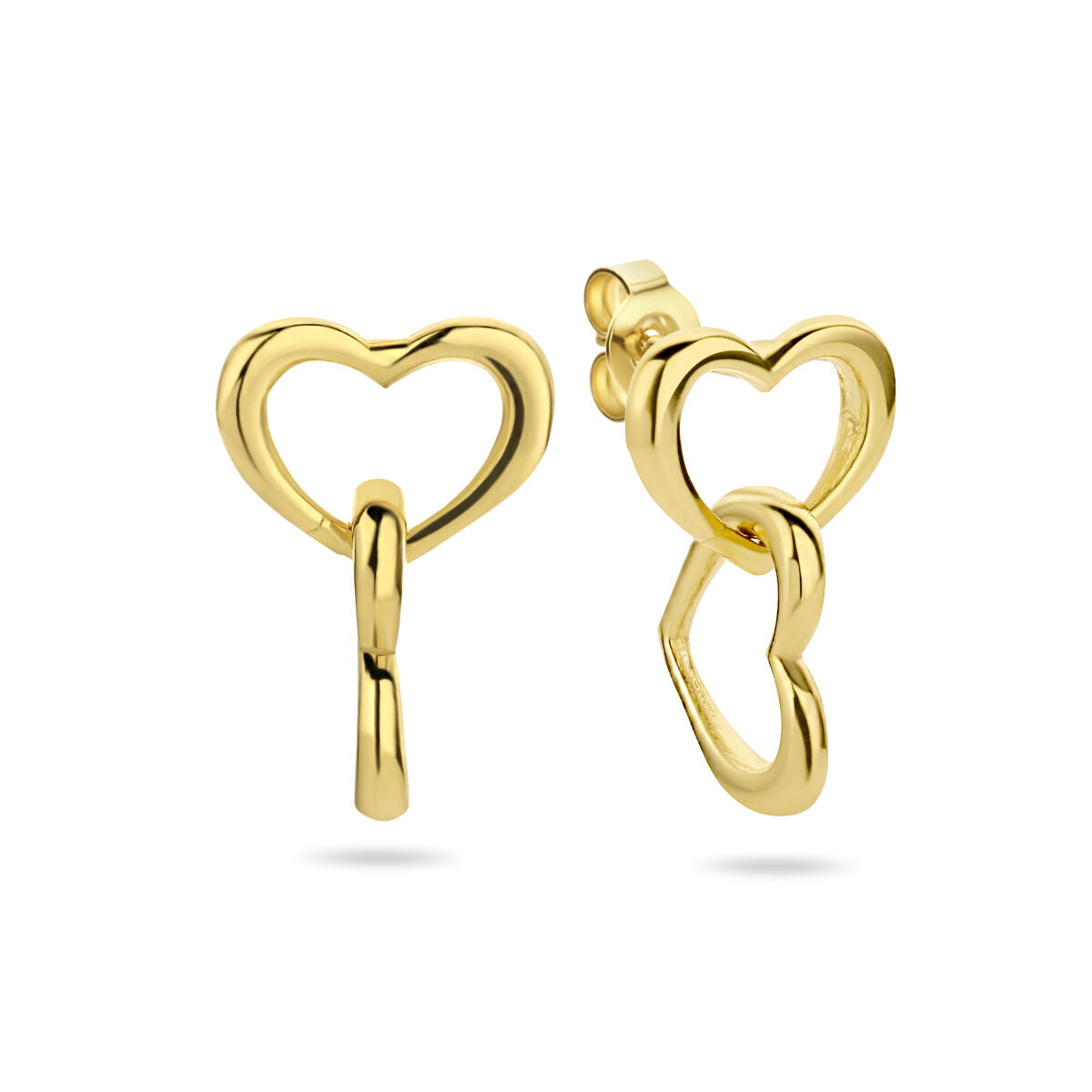 boucles d'oreilles cœurs 1 micron argent plaqué or (jaune)