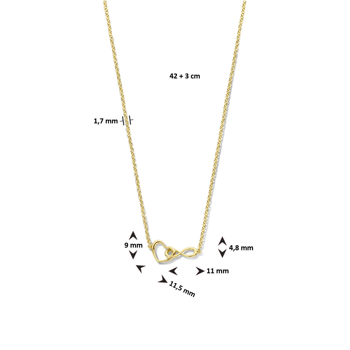 Collier pour femme cœur et infini plaqué or (jaune)