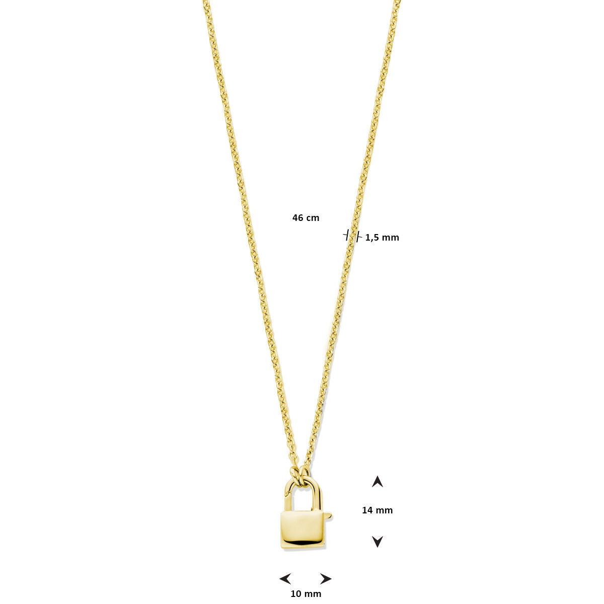 collier 1,5 mm 46 cm 3 microns argent plaqué or (jaune)