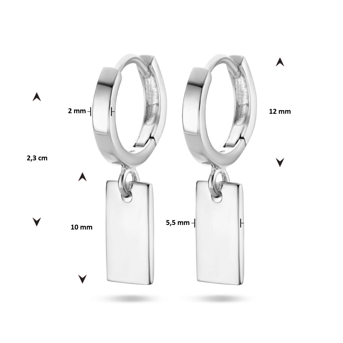 pendentif créole rectangulaire argent rhodié