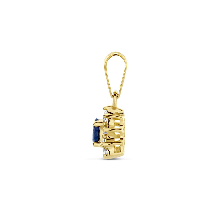 hanger saffier en zirkonia halo 14K geelgoud
