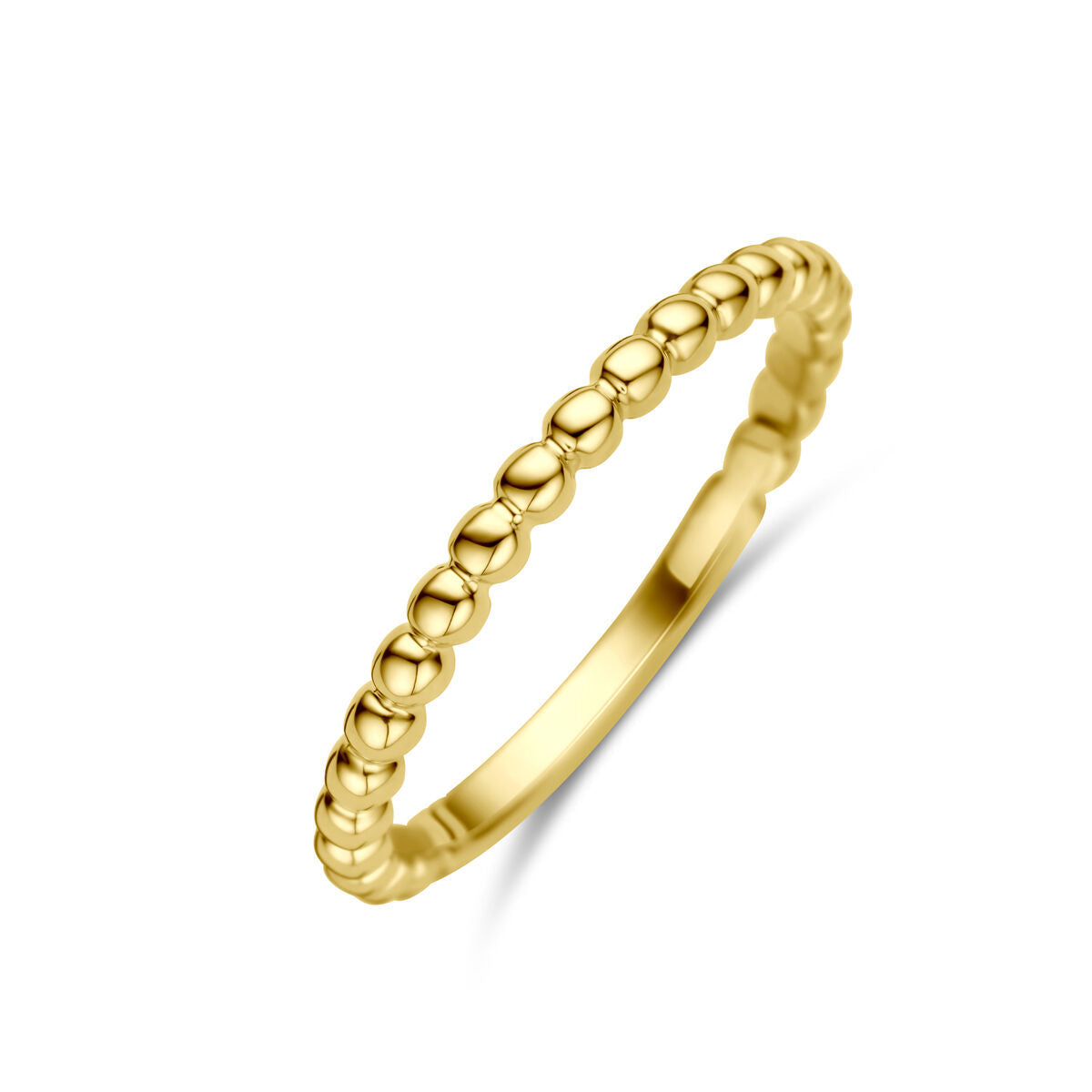 bague en or jaune 14 carats avec une finition en perles arrondies
