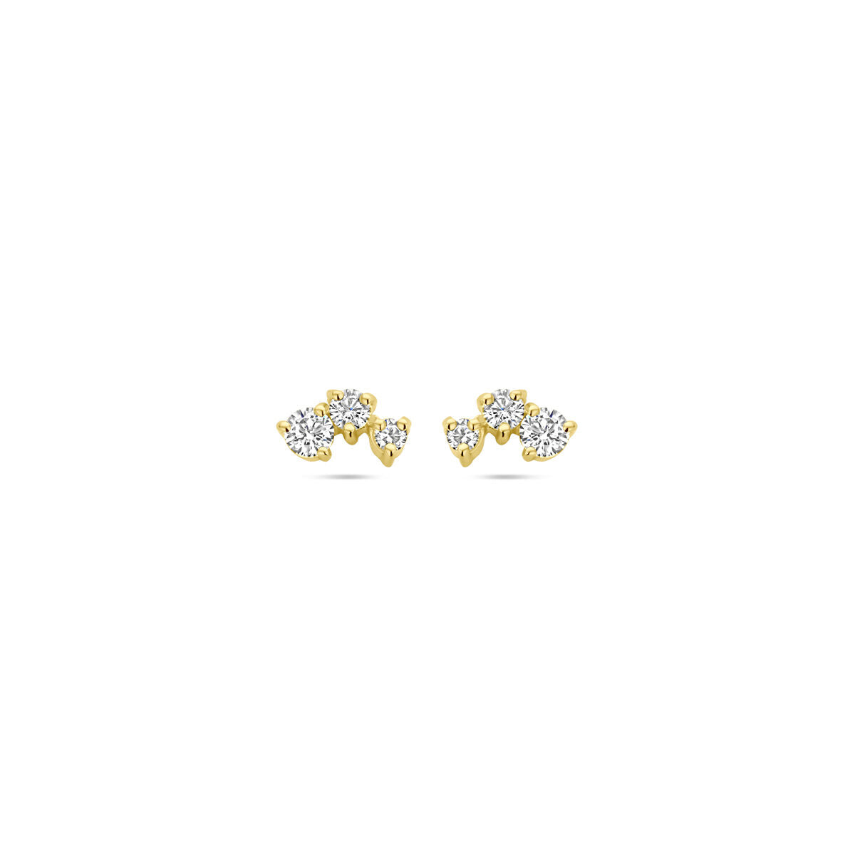 Boucles d'oreilles en argent doré jaune avec zircons, en forme de petites fleurs.