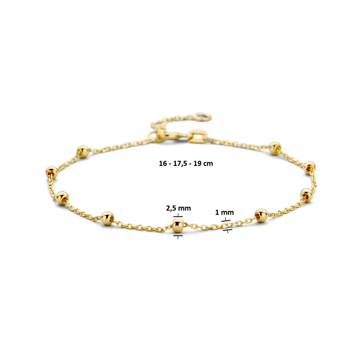 bracelet boules 2,5 mm 16 - 17,5 - 19 cm or jaune 14K