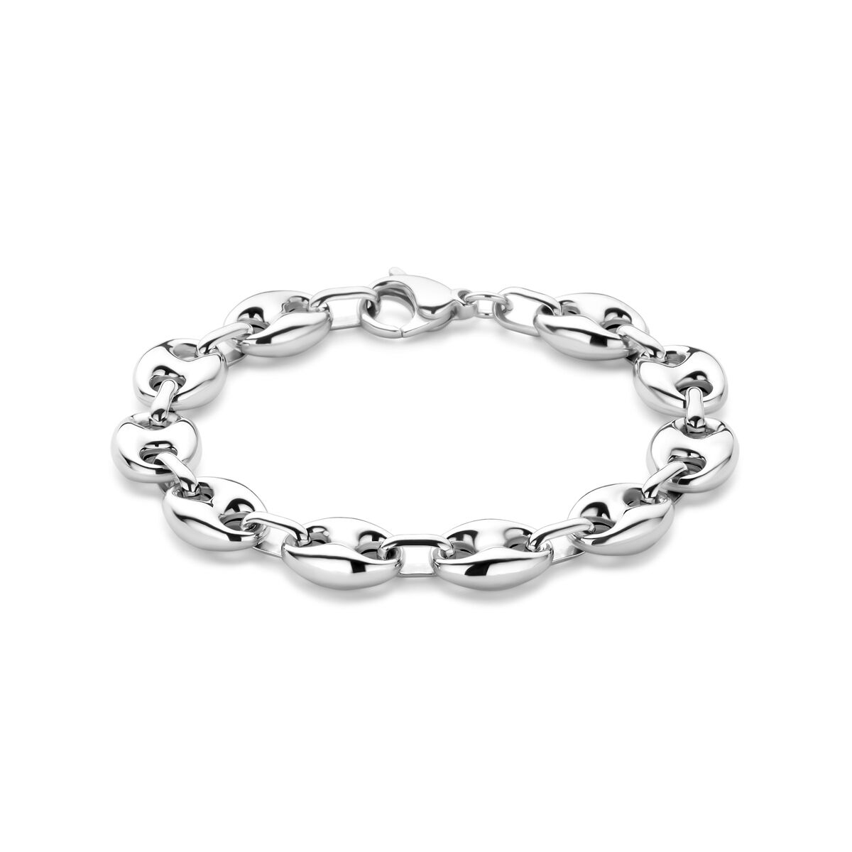 Bracelet en argent rhodié avec maillons en forme de grain de café, 20 cm de long.