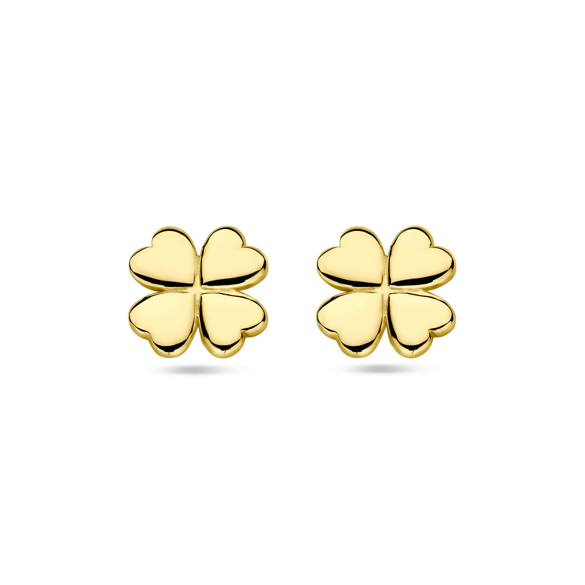 Boucles d'oreilles en or jaune 14 carats en forme de trèfle à quatre feuilles, 7 mm.