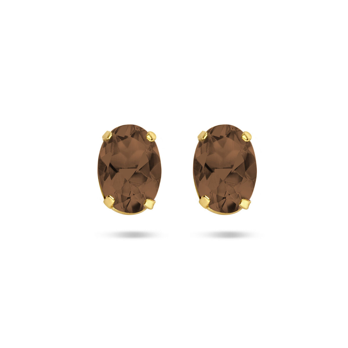 Boucles d'oreilles en quartz fumé, montées sur or jaune 14K, forme ovale.