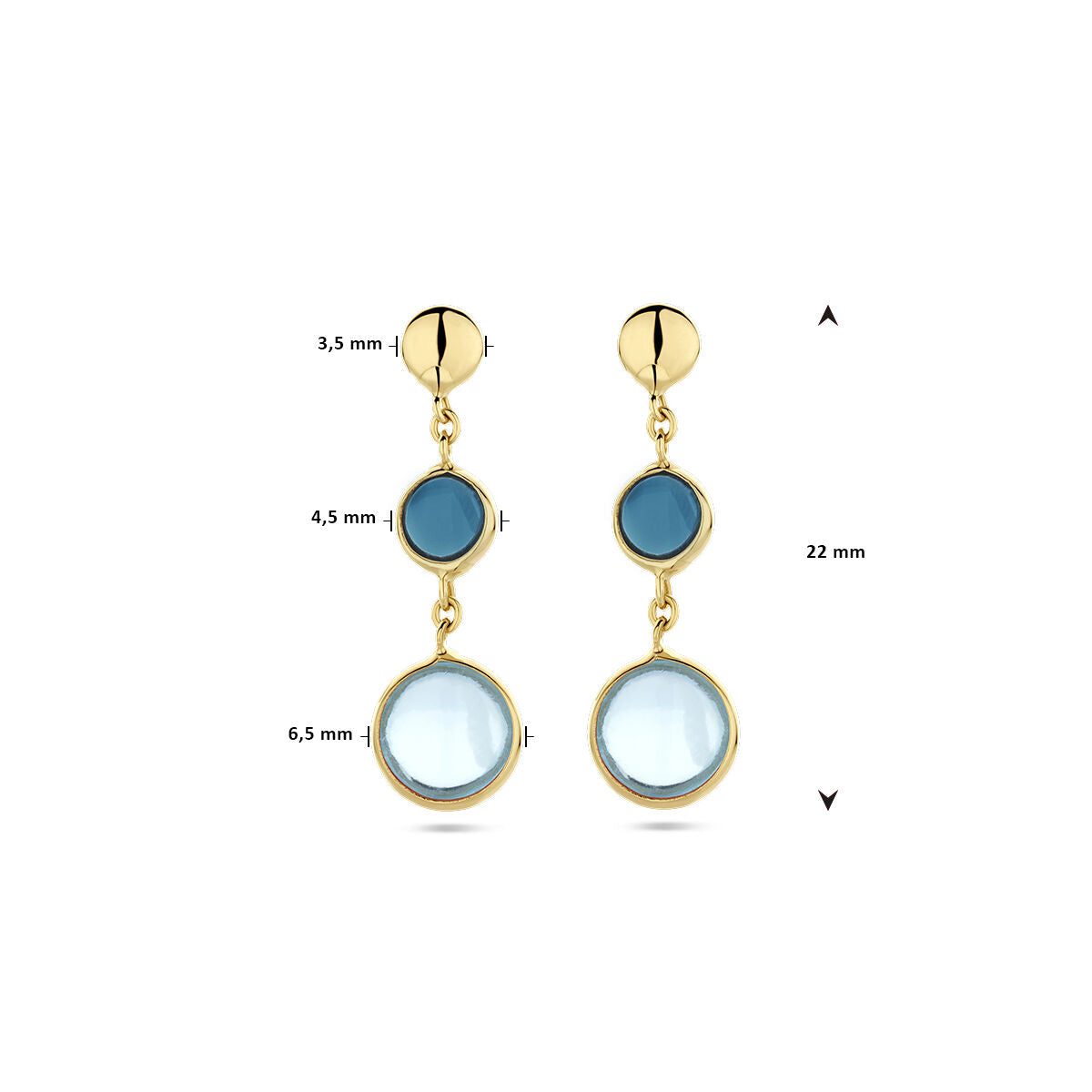 boucles d'oreilles topaze bleue et topaze london blue en or jaune 14K