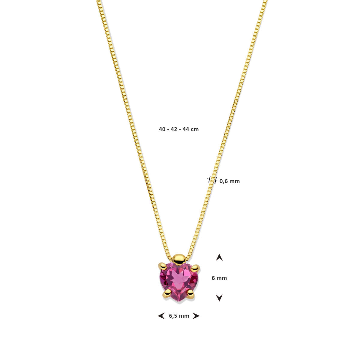 Collier en or pour femme cœur rhodolite 14K