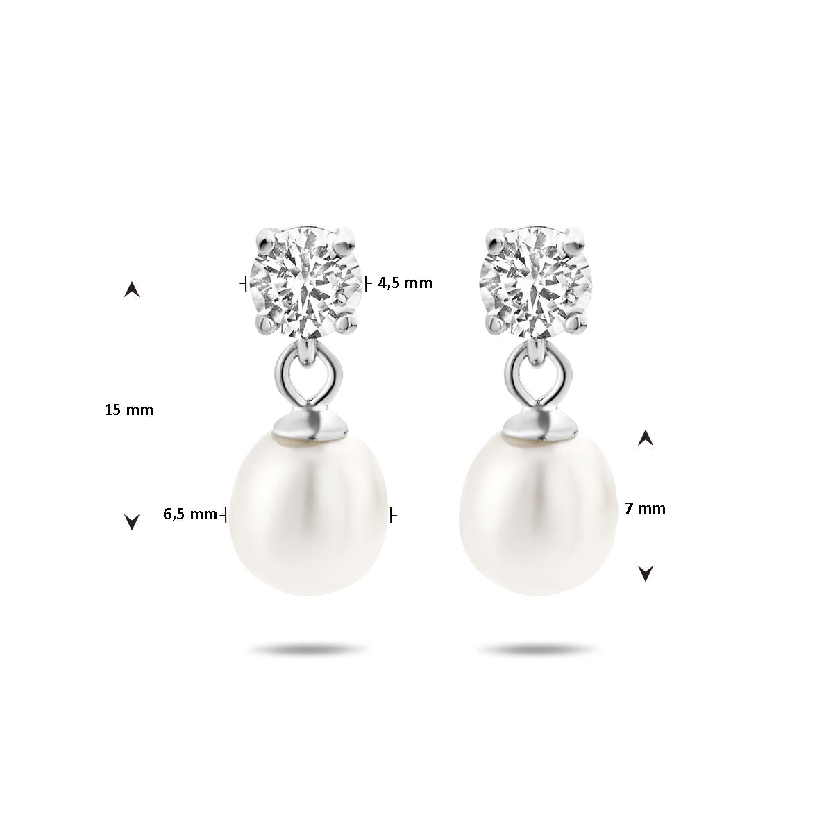 boucles d'oreilles zircone et perle argent rhodié