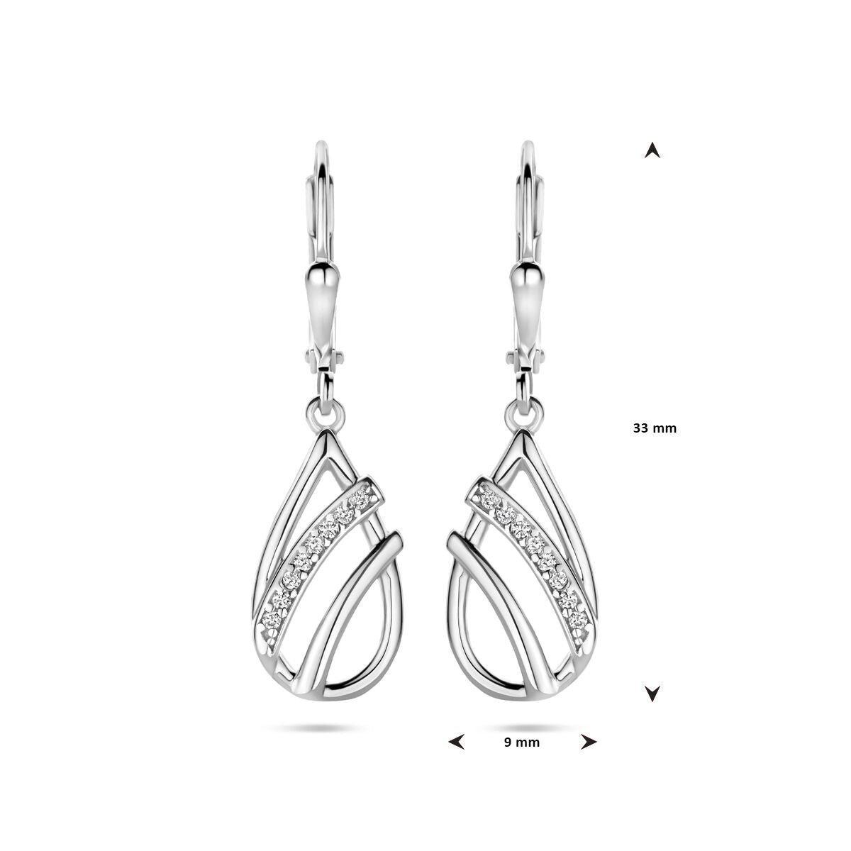 boucles d'oreilles goutte zircone brisur crochet 33 mm argent rhodié