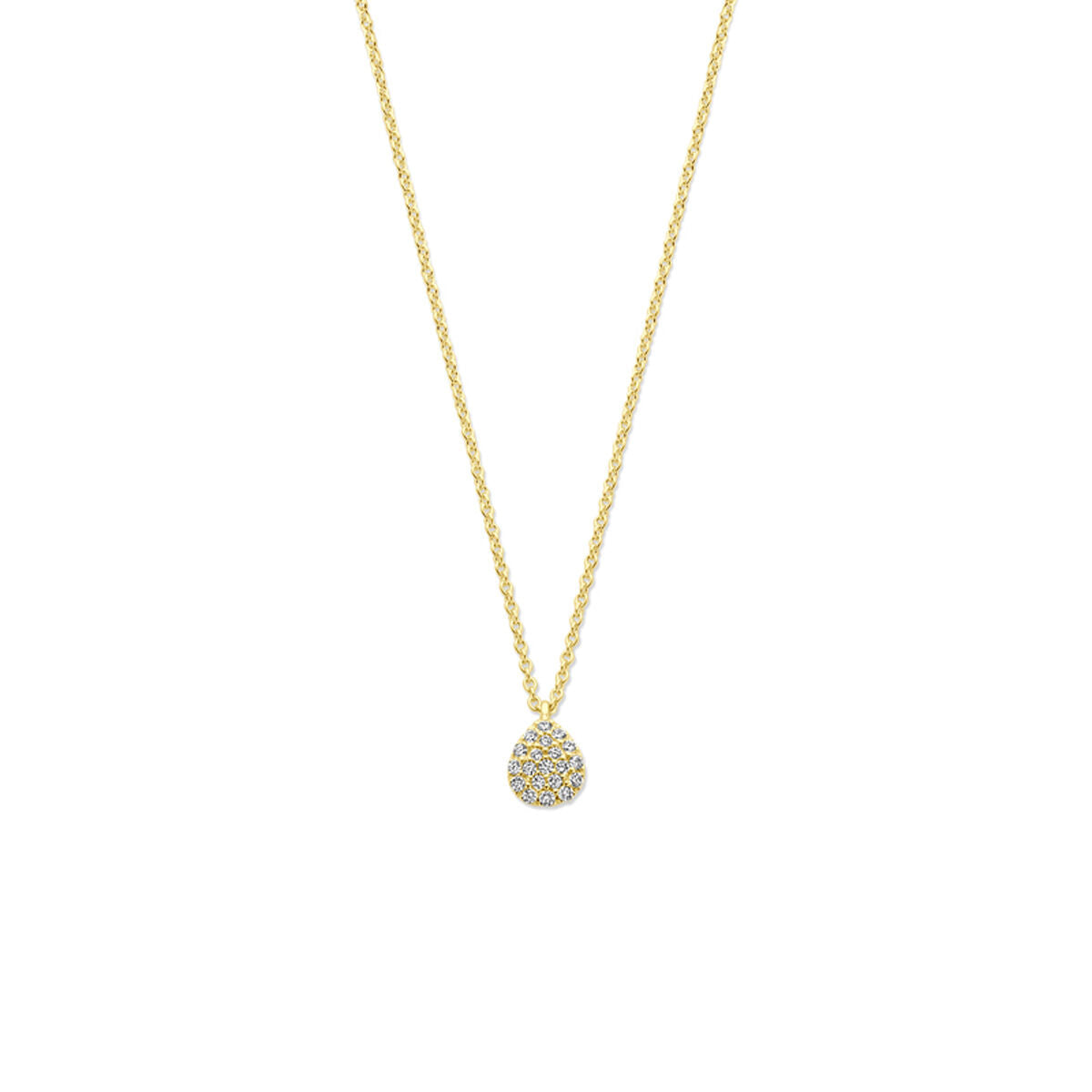 Collier en or jaune 14K avec pendentif en forme de goutte, serti de diamants 0,10 ct.
