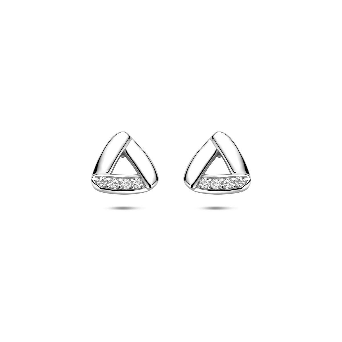 Boucles d'oreilles en argent rhodié 925 avec zircons, de forme triangulaire.
