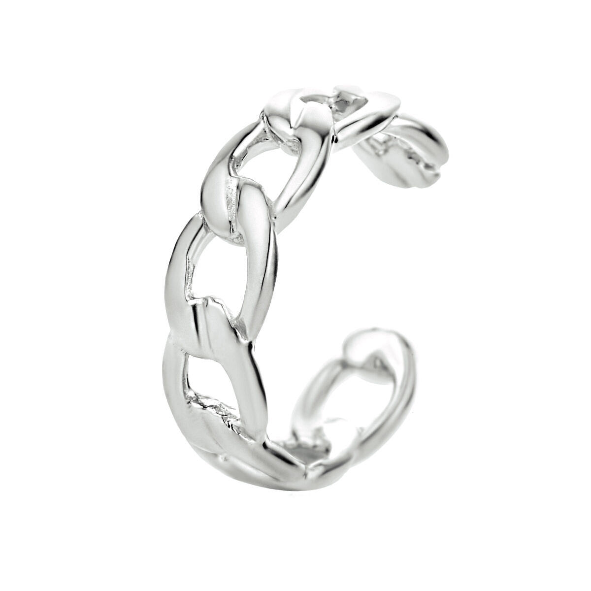 Boucle d'oreille en argent rhodié avec un design en maillons.