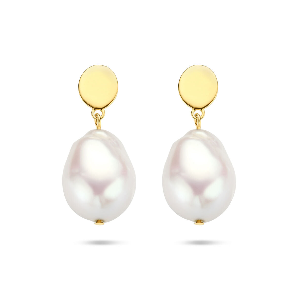 Boucles d'oreilles en perles baroques en or jaune 14K, avec des formes irrégulières et brillantes.