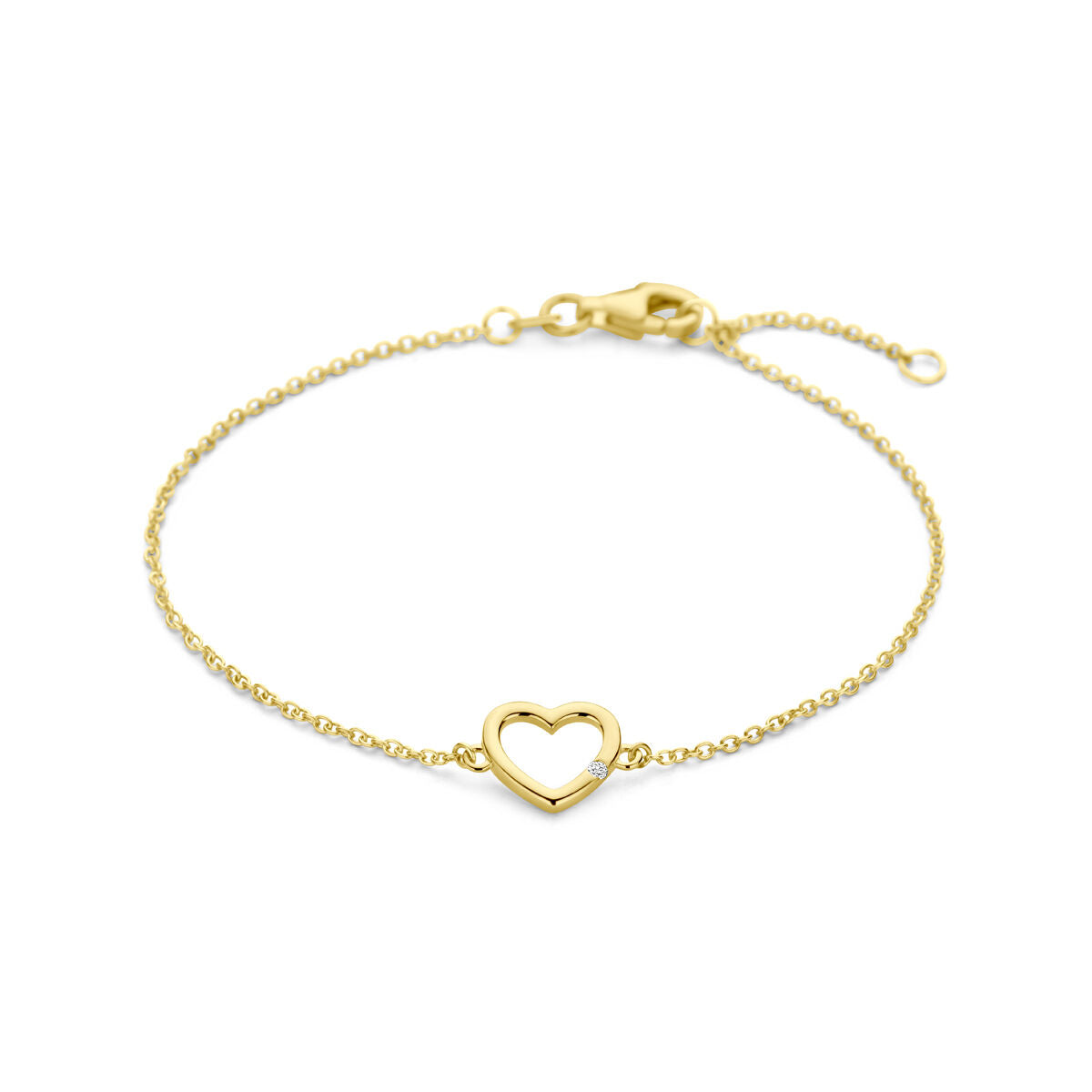 Bracelet en or 14K avec un motif de cœur et un diamant.