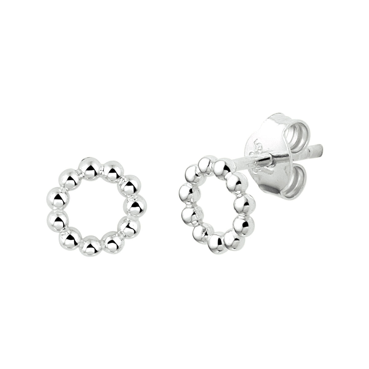 Boucles d'oreilles rondes en argent rhodié avec des petites billes.