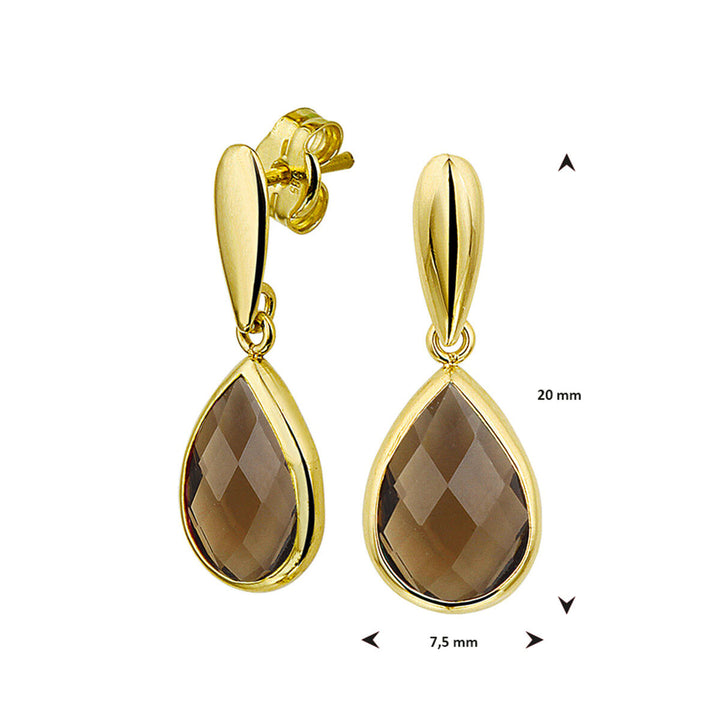 oorhangers rookkwarts 14K geelgoud