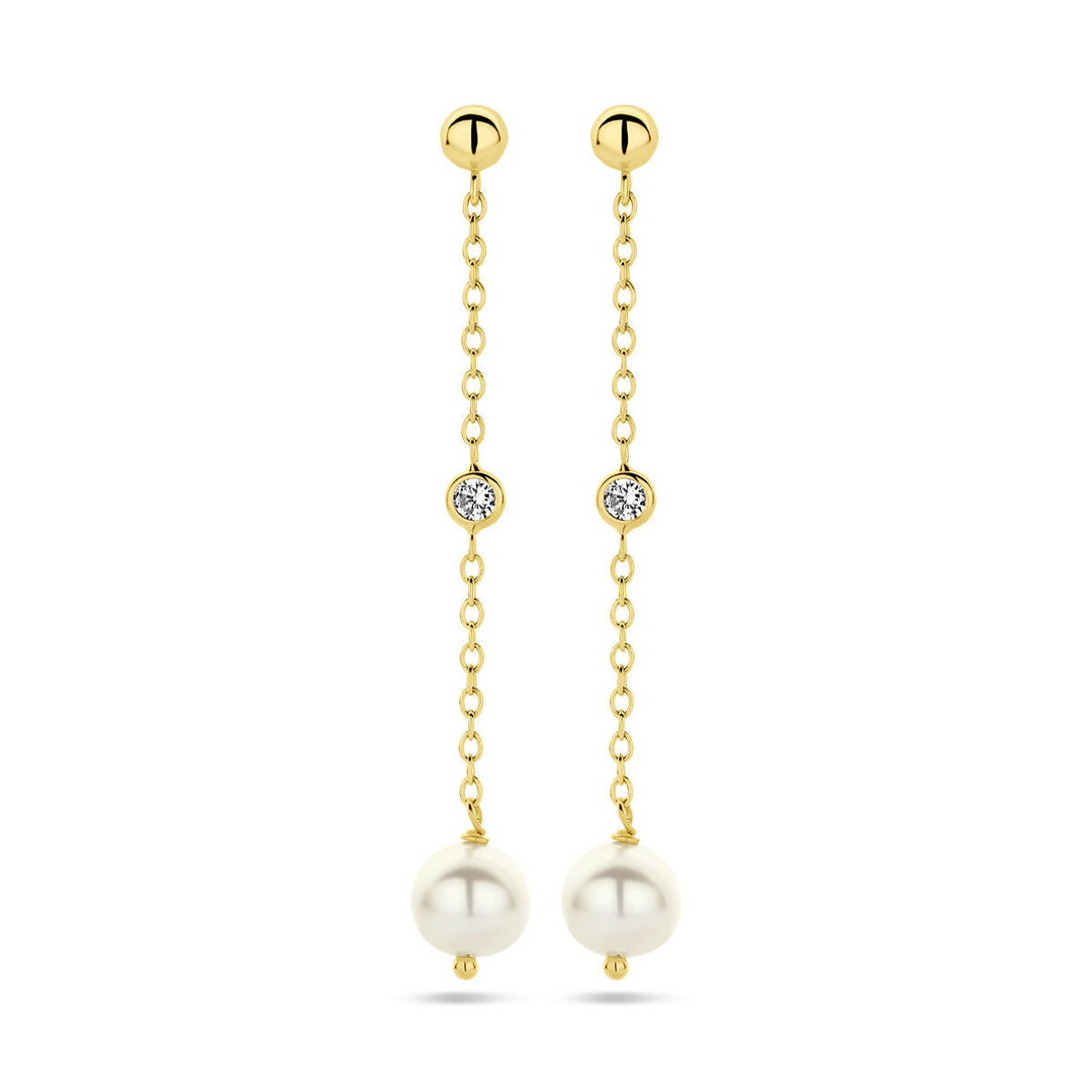 oorhangers parel zirkonia 14K geelgoud
