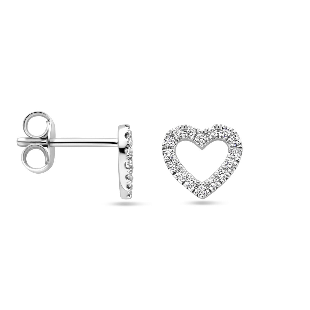 puces d'oreilles cœur diamant 0.11ct (2x 0.055ct) h si 7 mm or blanc 14K