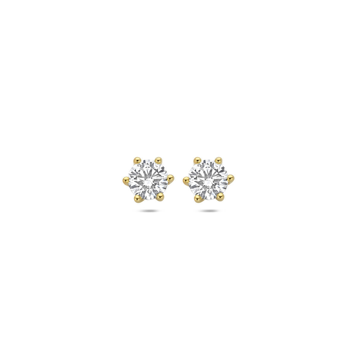 Boucles d'oreilles en or jaune 14 carats avec diamant cultivé en laboratoire, design classique.