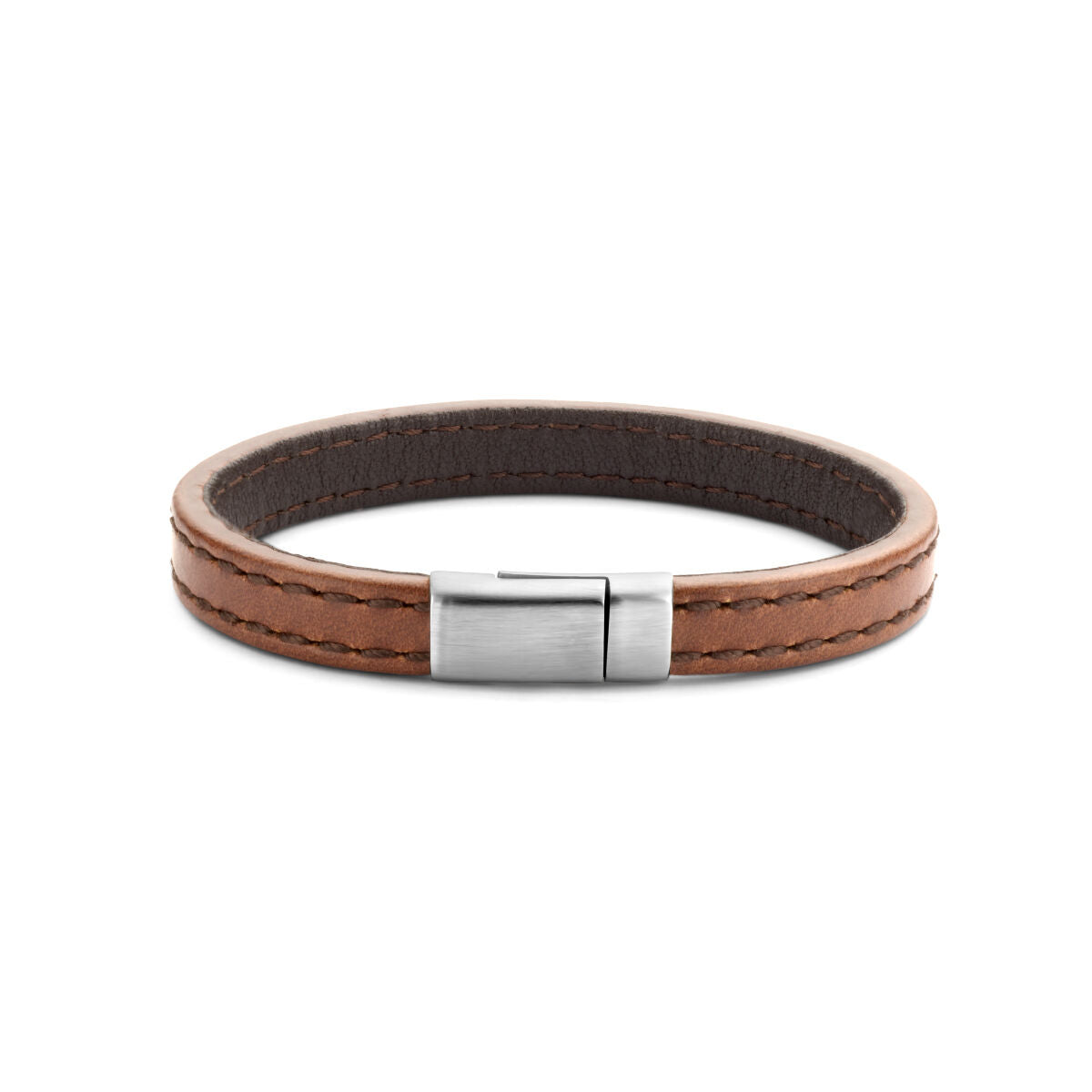 Bracelet en cuir marron de 9,0 mm avec fermoir en acier inoxydable.
