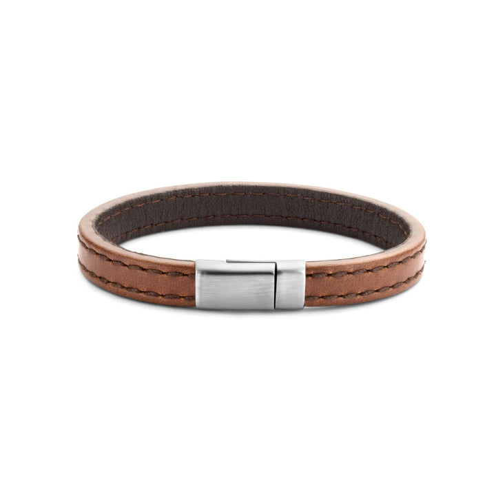 armband leer bruin 9,0 mm edelstaal