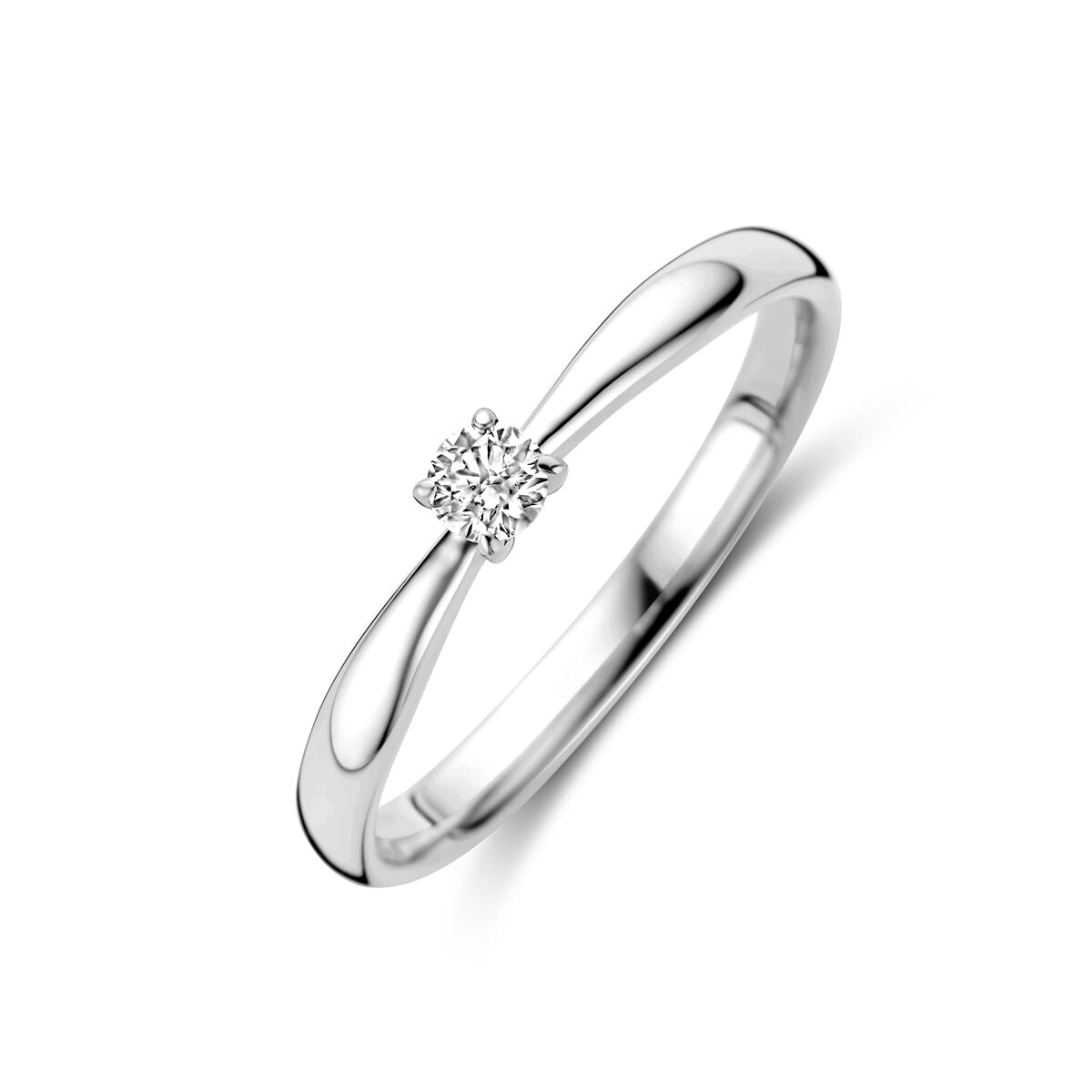 Bague en or blanc 14K avec un diamant de 0,10 ct, design élégant et brillant.