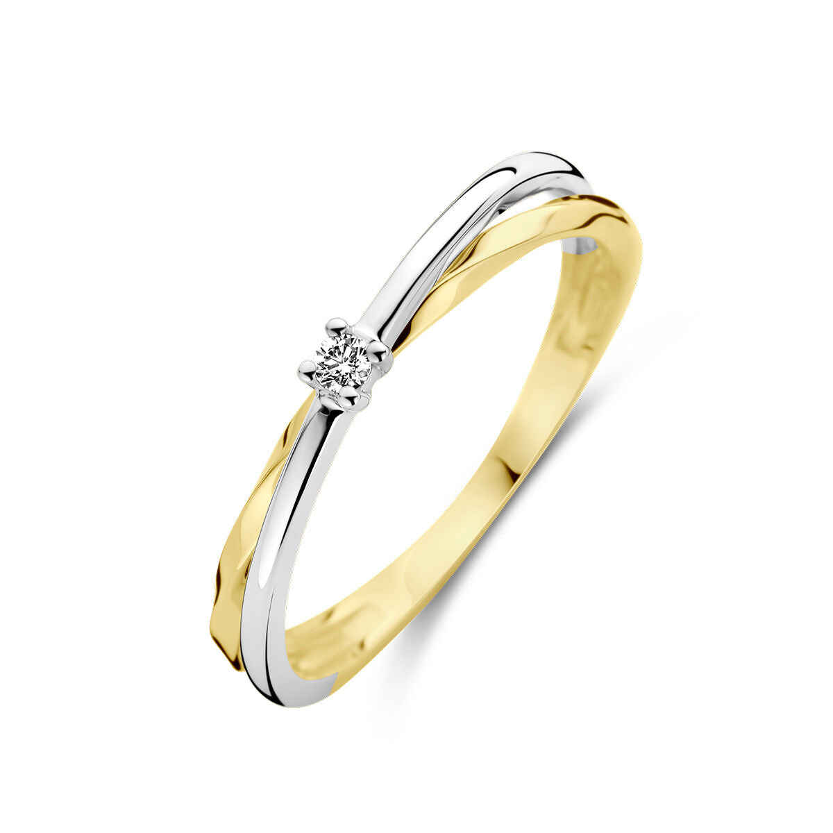 Bague en or bicolore jaune et blanc avec un diamant de 0,03 ct.
