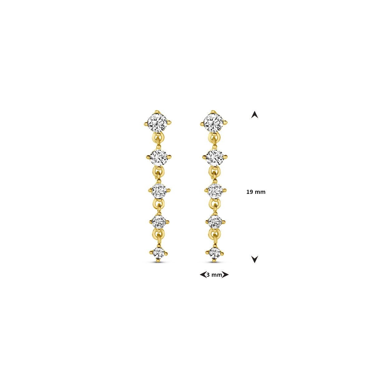 boucles d'oreilles zircone 19 mm 14K or jaune