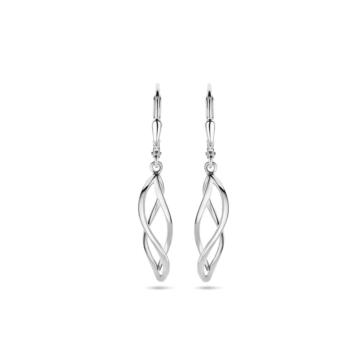 Boucles d'oreilles en argent rhodié, de forme torsadée, mesurant 36 mm.