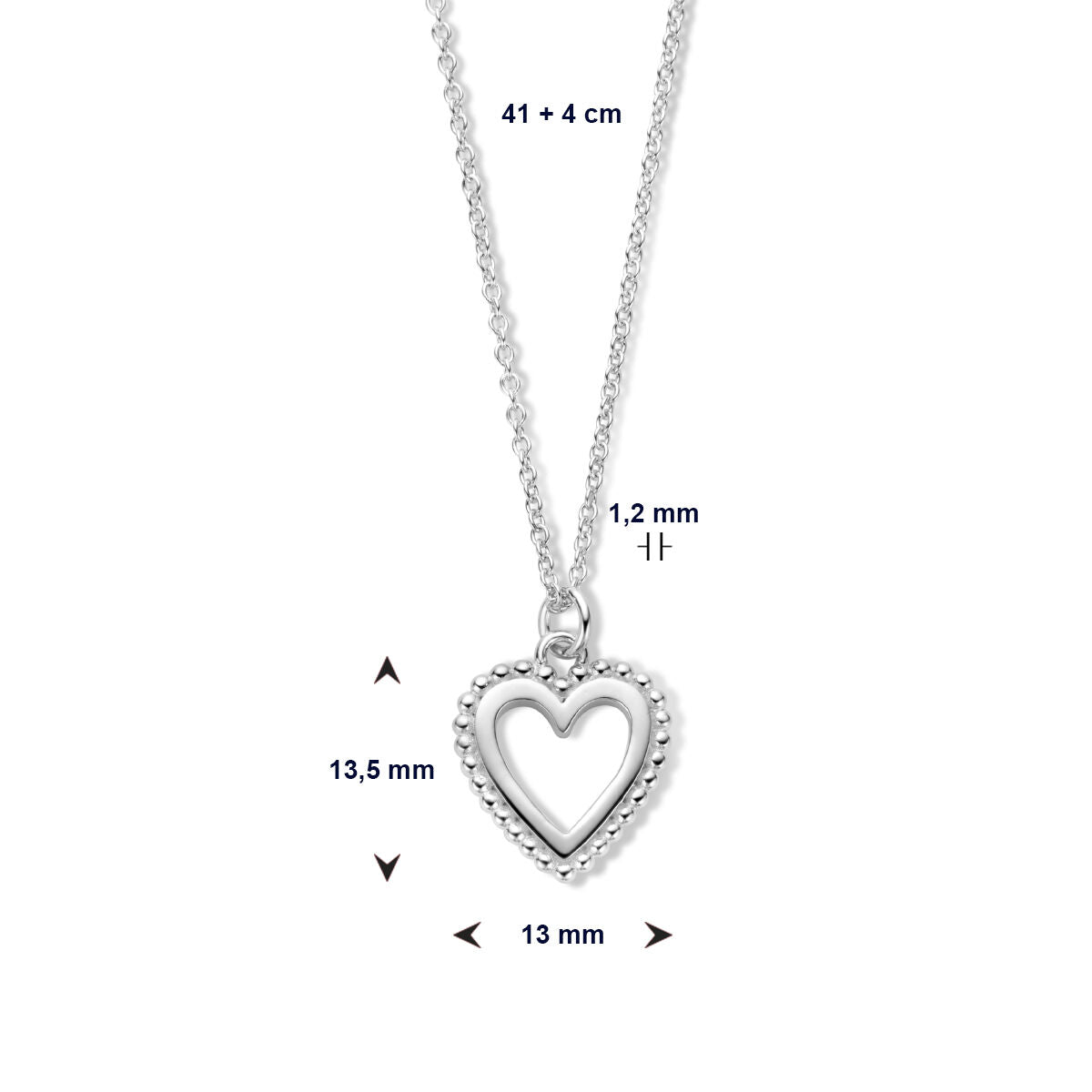 collier cœur 41 + 4 cm argent rhodié