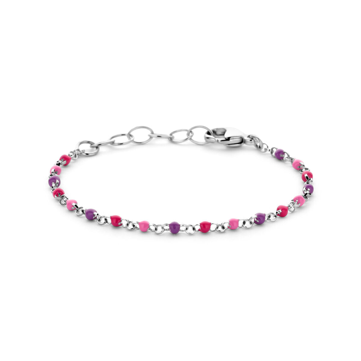Bracelet en argent rhodié ornée de perles colorées en émail, longueur de 11 à 2 cm.