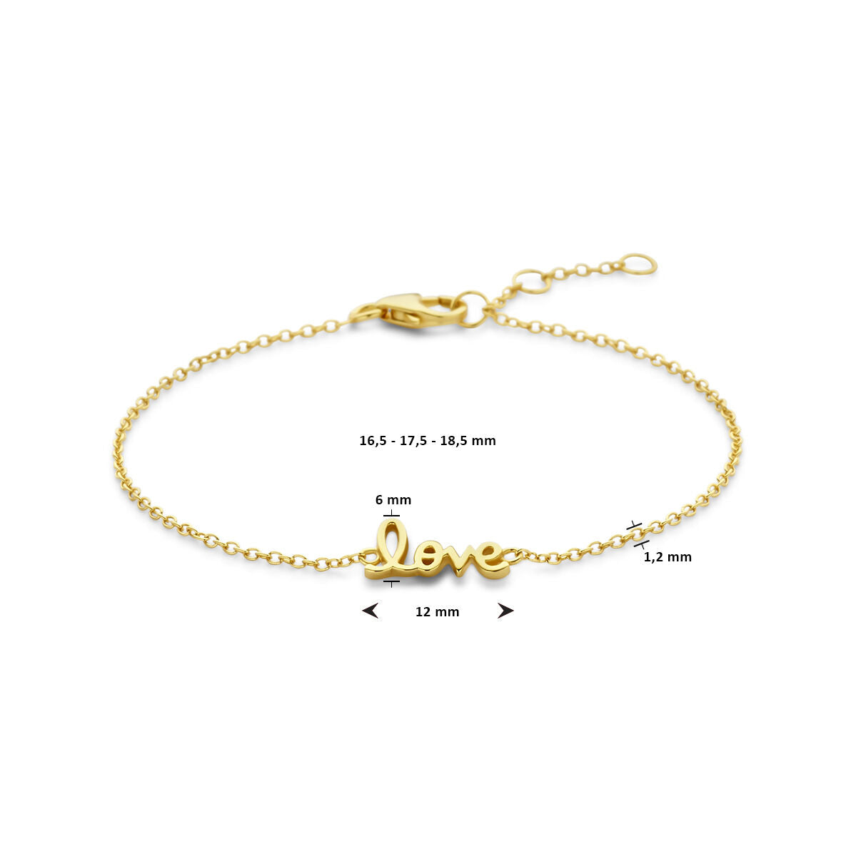 bracelet love 16,5 - 17,5 - 18,5 cm 3 microns argent plaqué or (jaune)