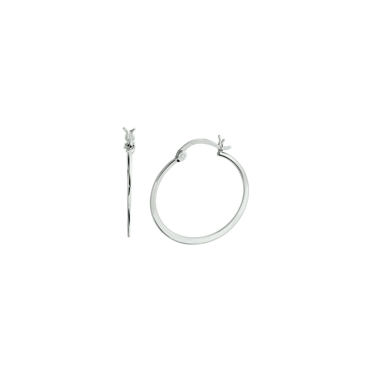 Boucles d'oreilles en argent rhodié avec un design à charnière, de forme ronde.