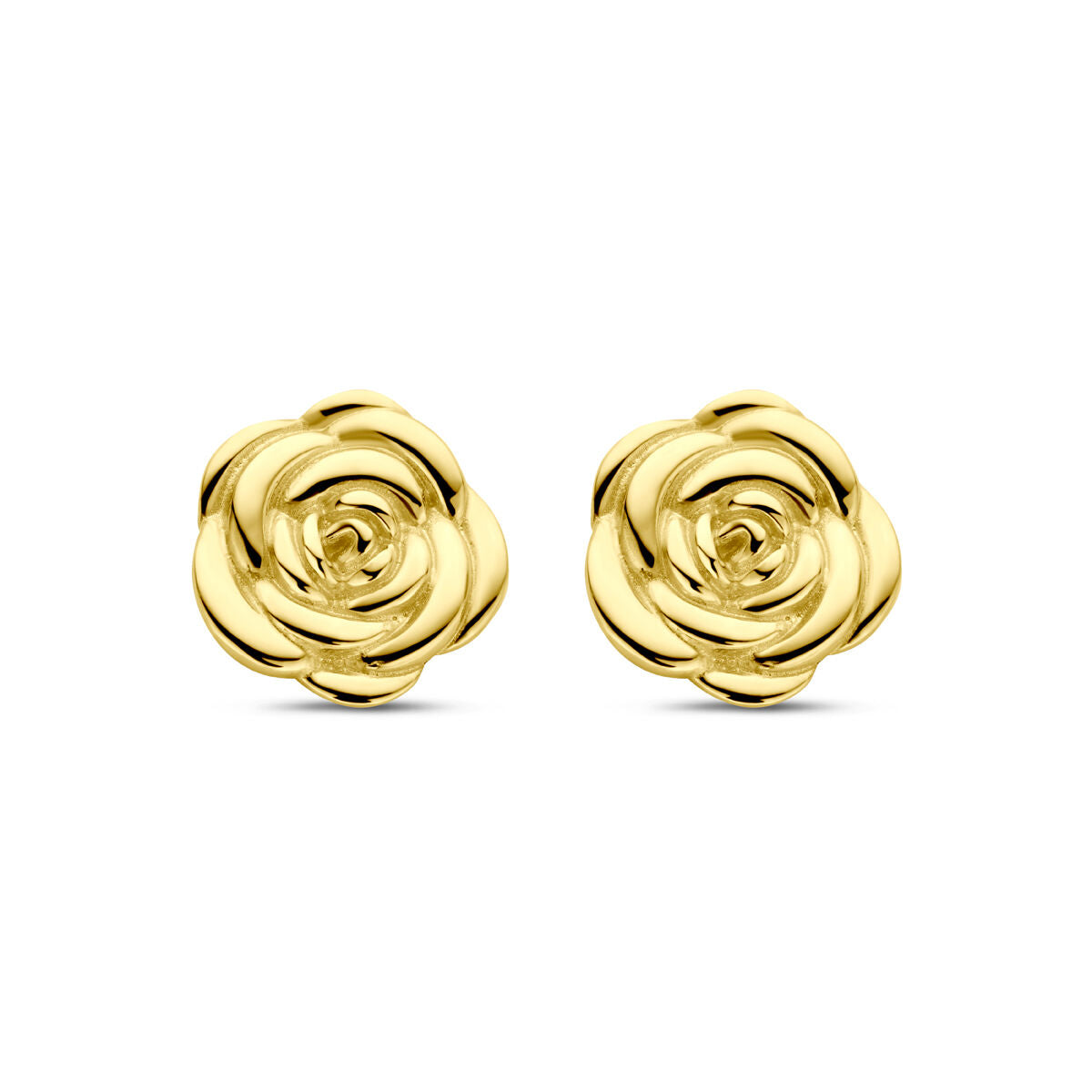 Boucles d'oreilles en or jaune 14K en forme de rose, diamètre de 8 mm.