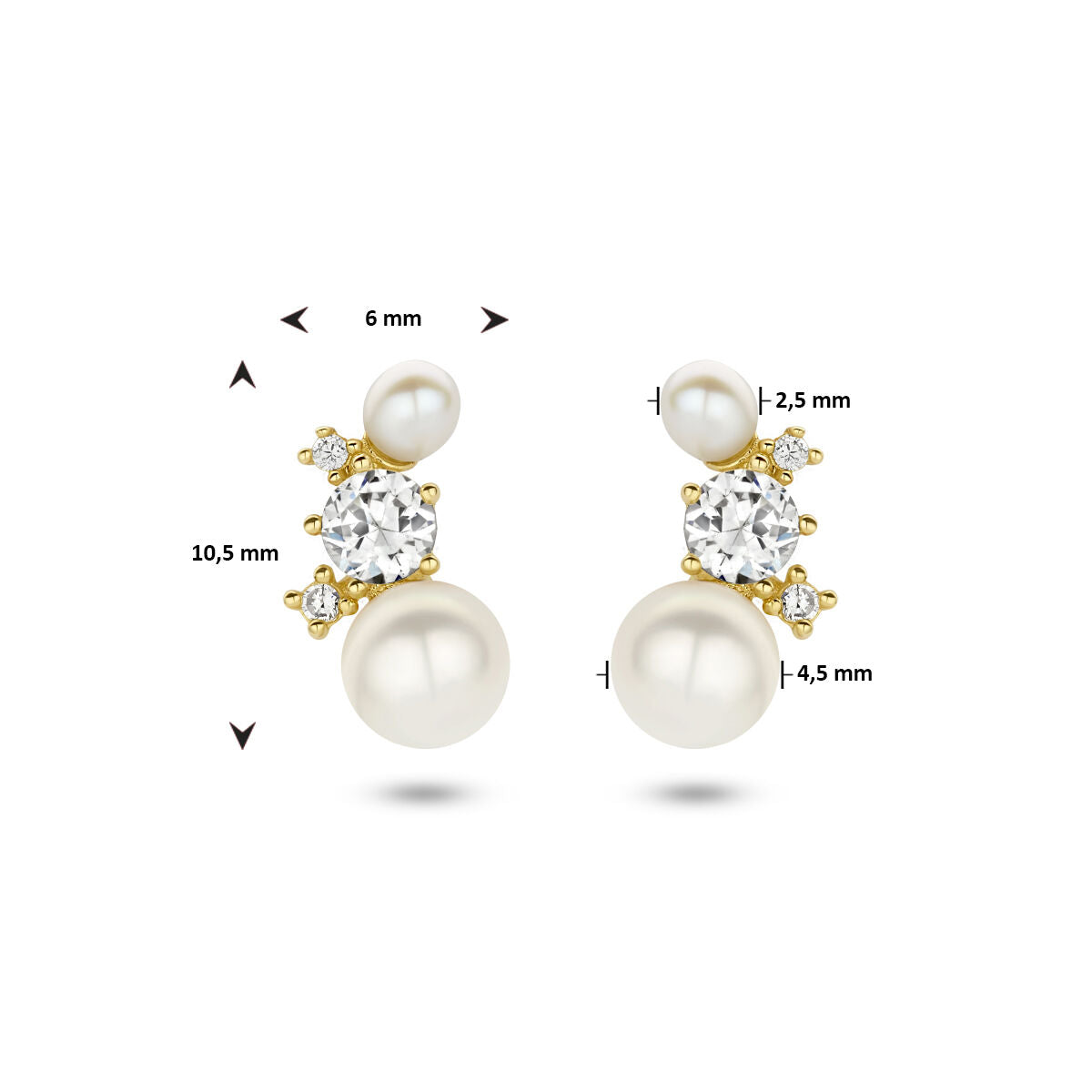 puces d'oreilles perle et zircone or jaune 14K