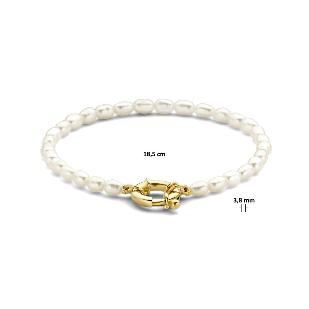 armband parels 18,5 cm met groot springslot 14K geelgoud
