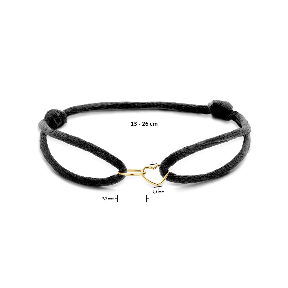 bracelet satin cœur et rond 14K or avec caoutchouc/nylon/cuir