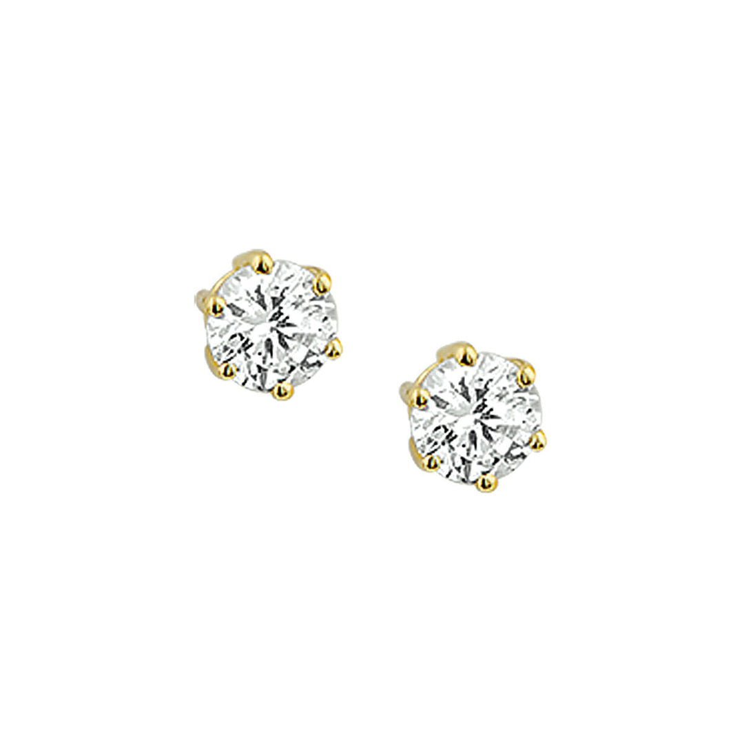 Boucles d'oreilles en or jaune 14K avec zircones, en forme de fleur.