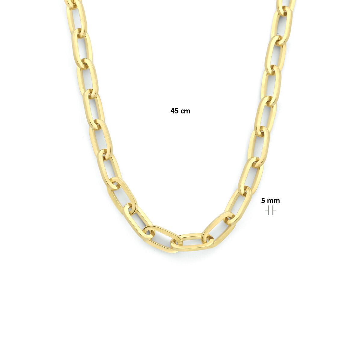 collier paperclip plat massif 5,0 mm 45 cm Zilgold (or jaune avec noyau en argent)