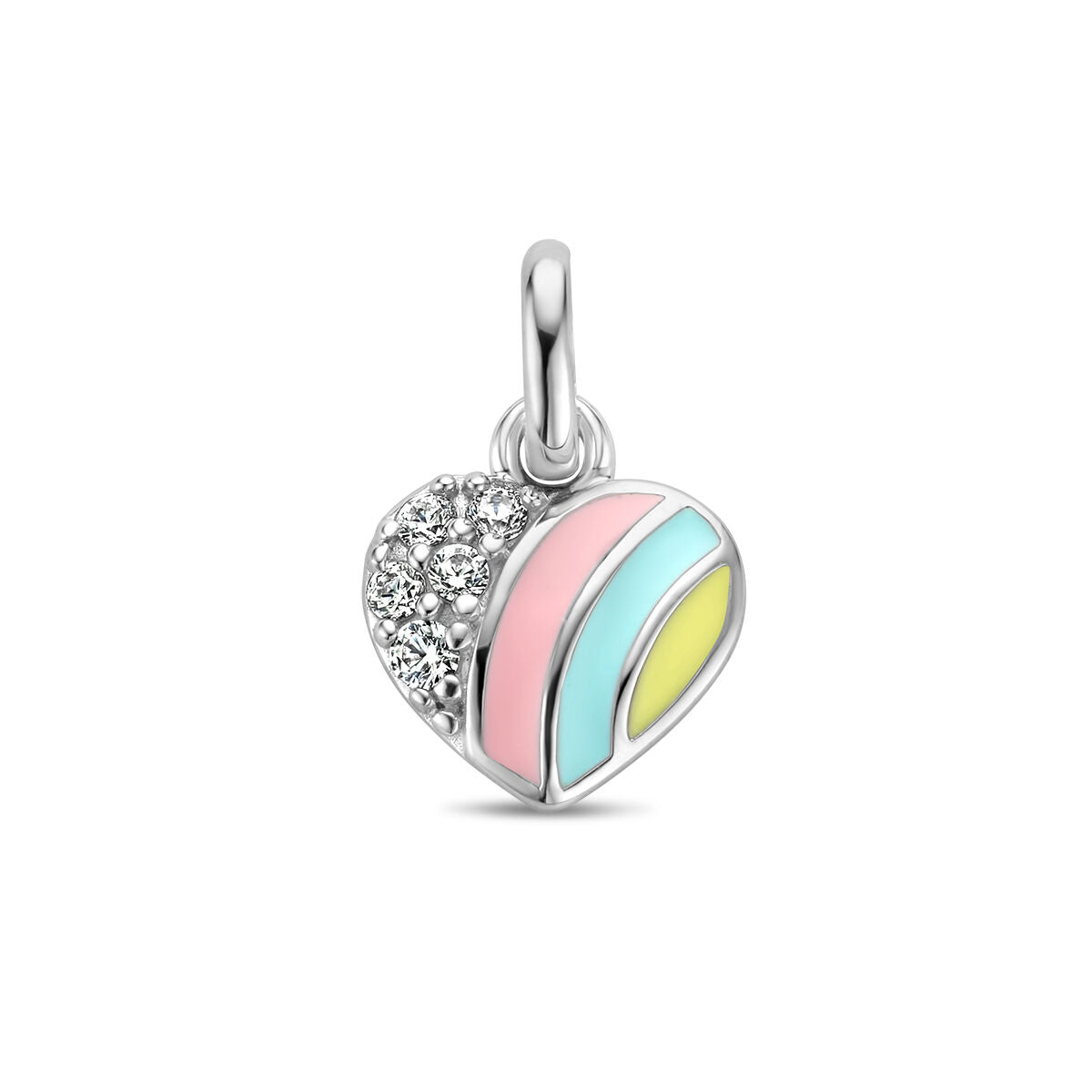 pendentif en forme de cœur en argent rhodié avec zirkonia et couleurs pastel.